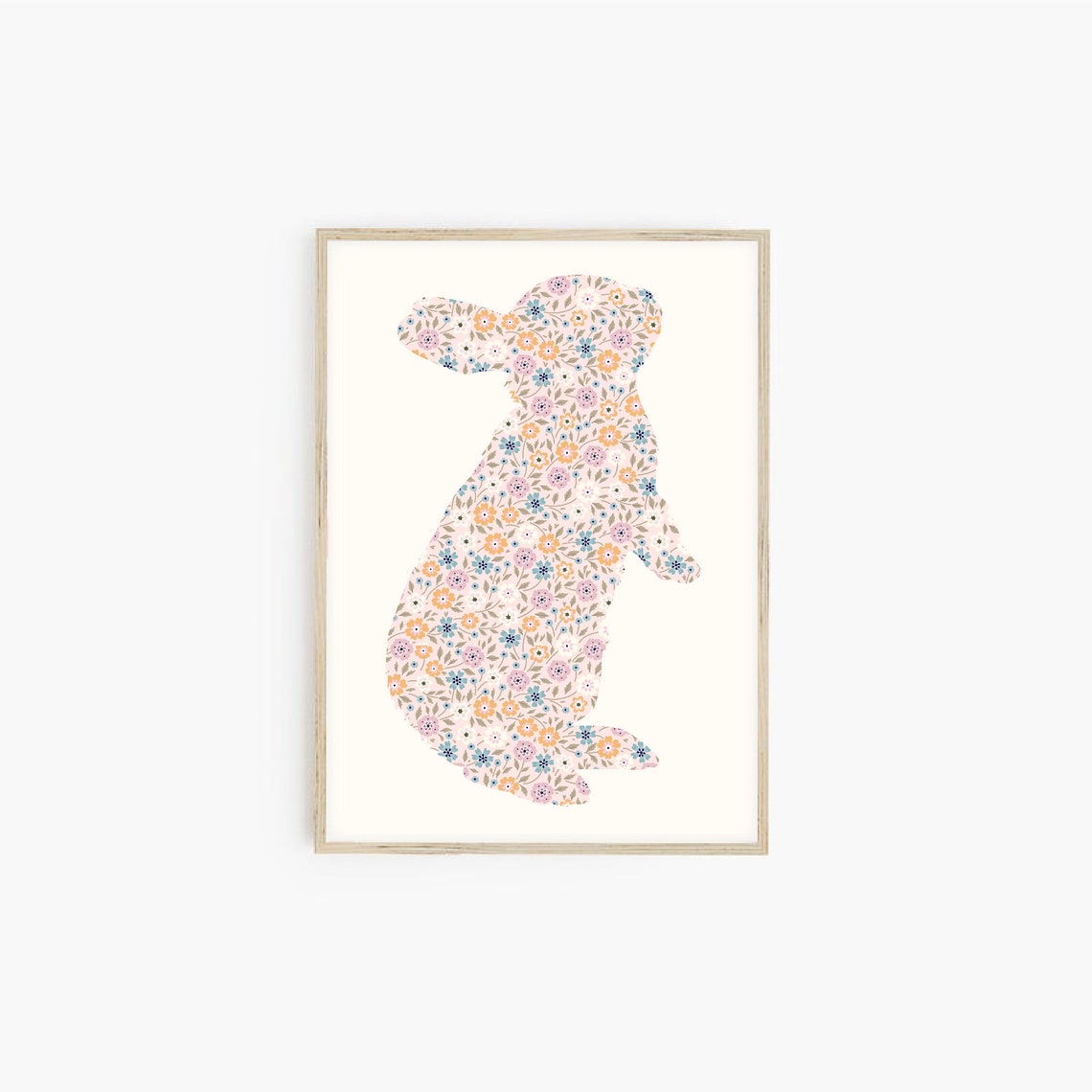Floral Bunny Silhouette Pastel Ditsy Flowers Spring Nursery Poster - Image 2