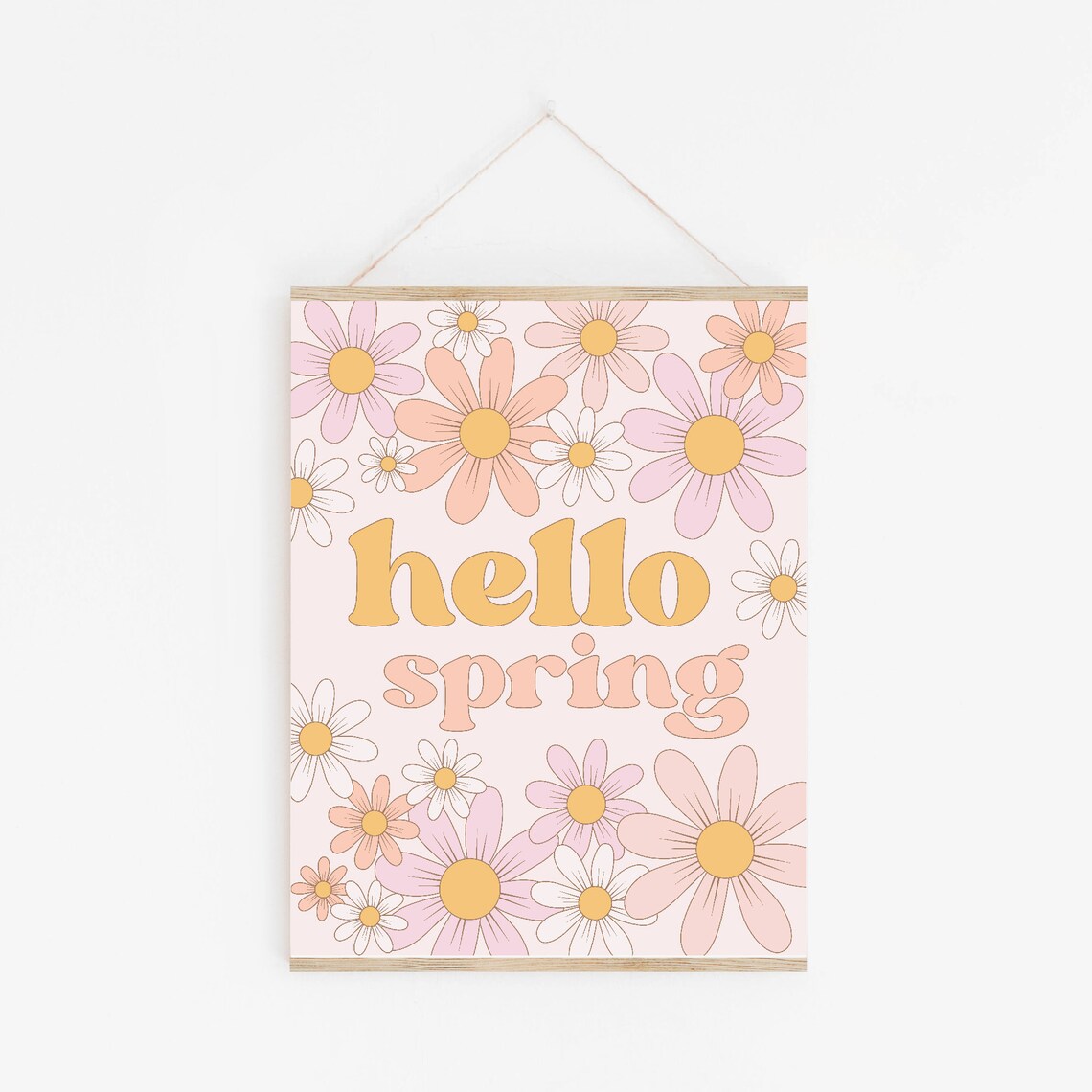 Hello Spring Poster Print, Retro Floral Daisies - Image 2