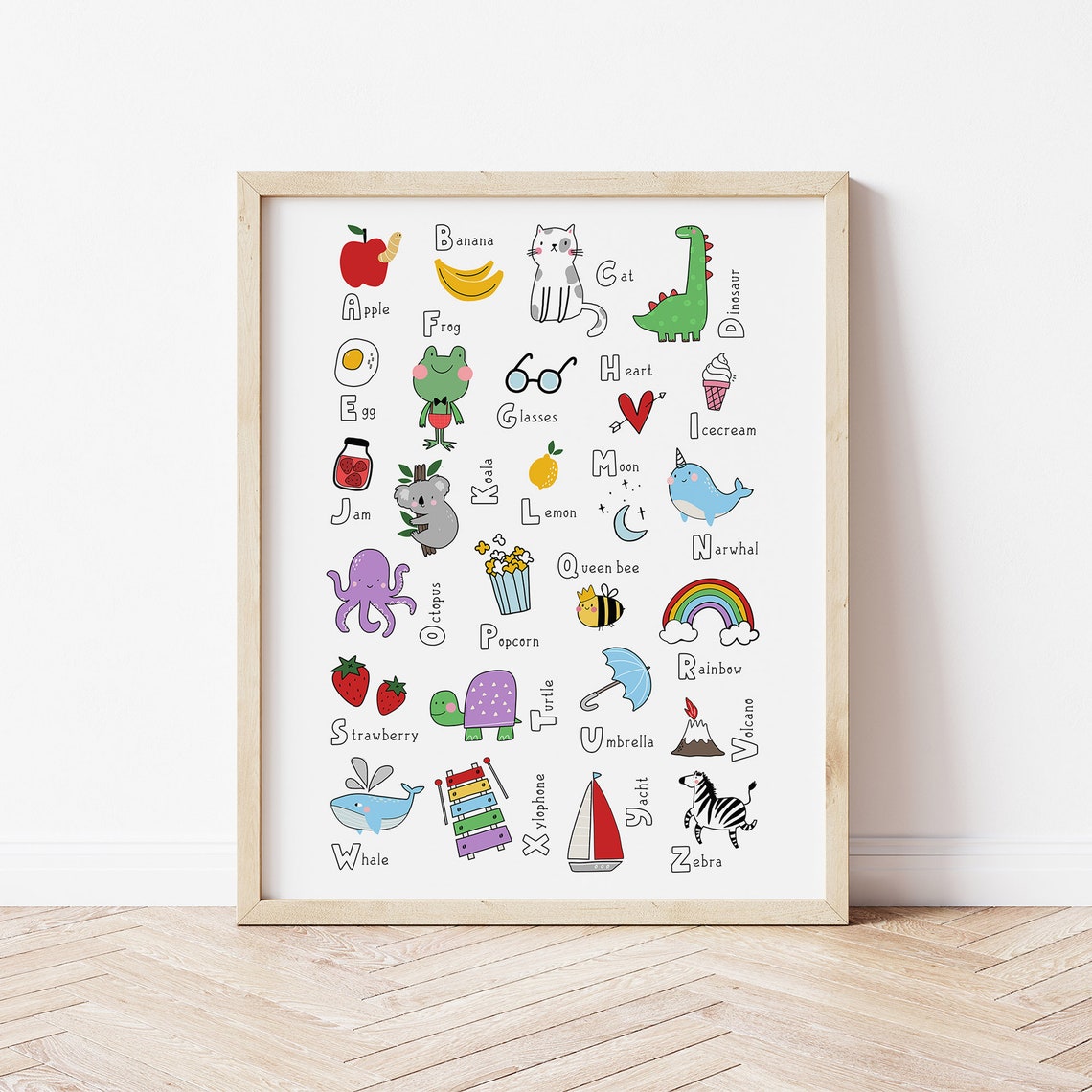 Bright Doodle Alphabet Chart Colorful Cartoon Icons Kids ABC Poster - Image 2
