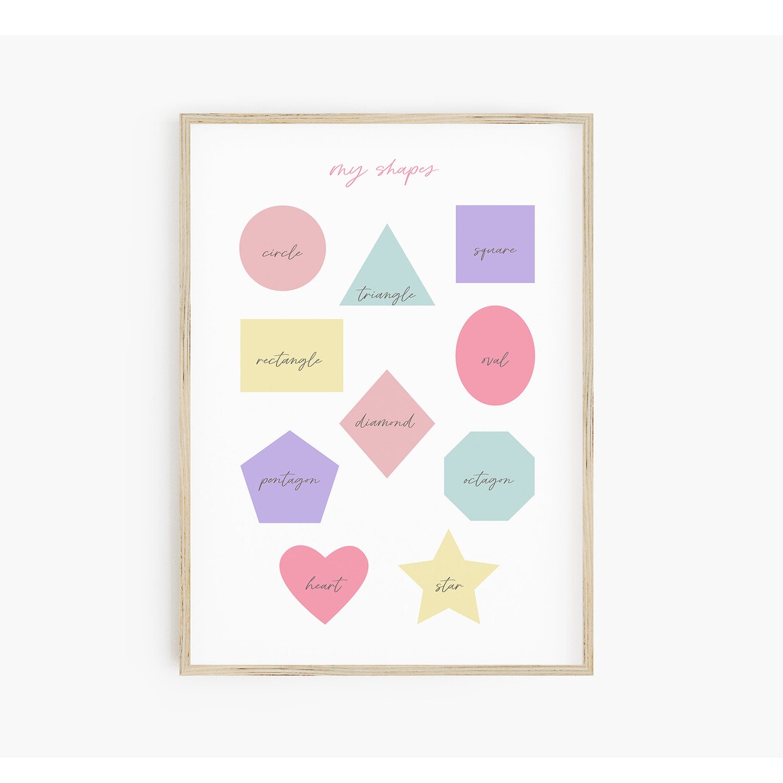 Girls Playroom Shapes Art Print, Pastel Educational Decor