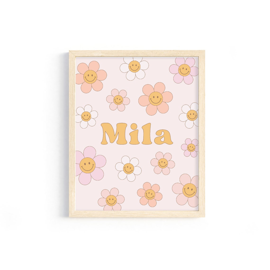 Personalized Baby Name Birth Stats Smiley Daisy Nursery Wall Art Gift - Image 2