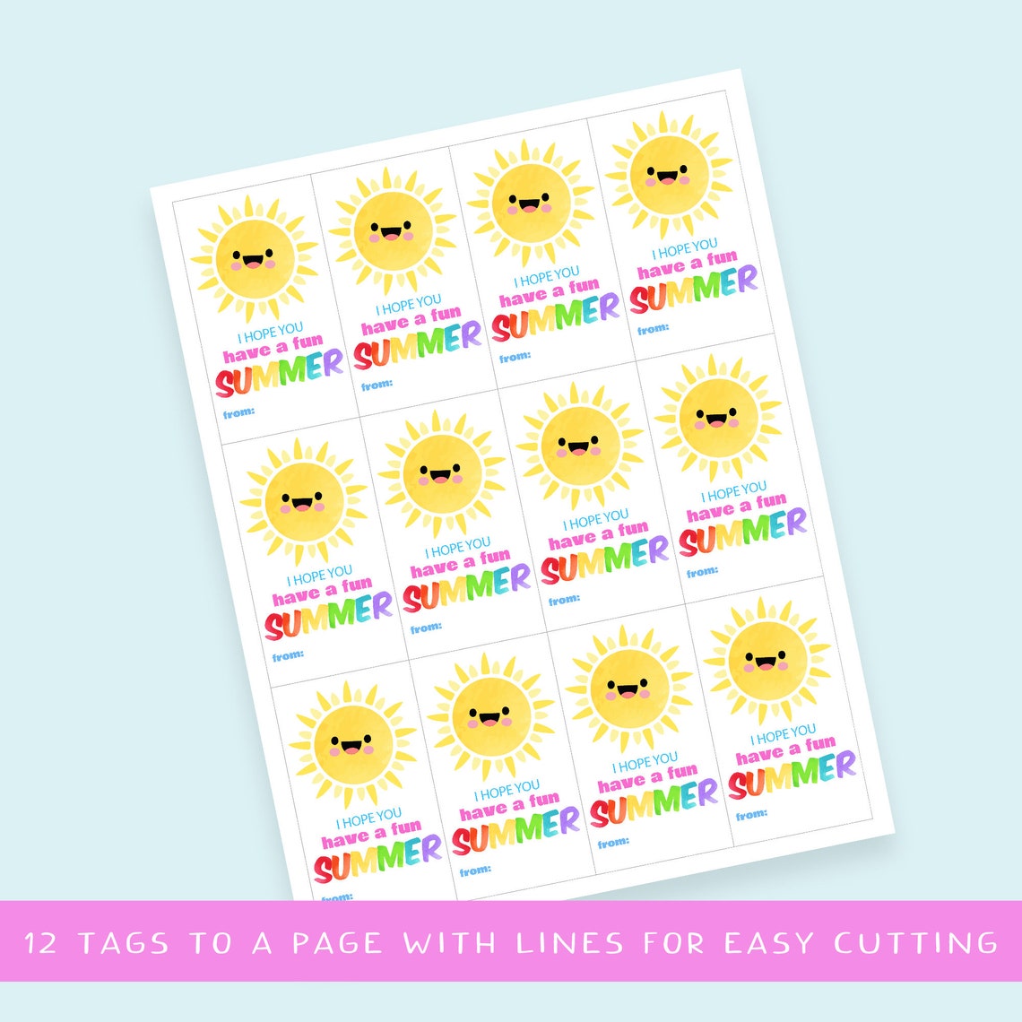 Smiling Sun Have A Fun Summer Gift Tags Teacher Class Gift Print - Image 2