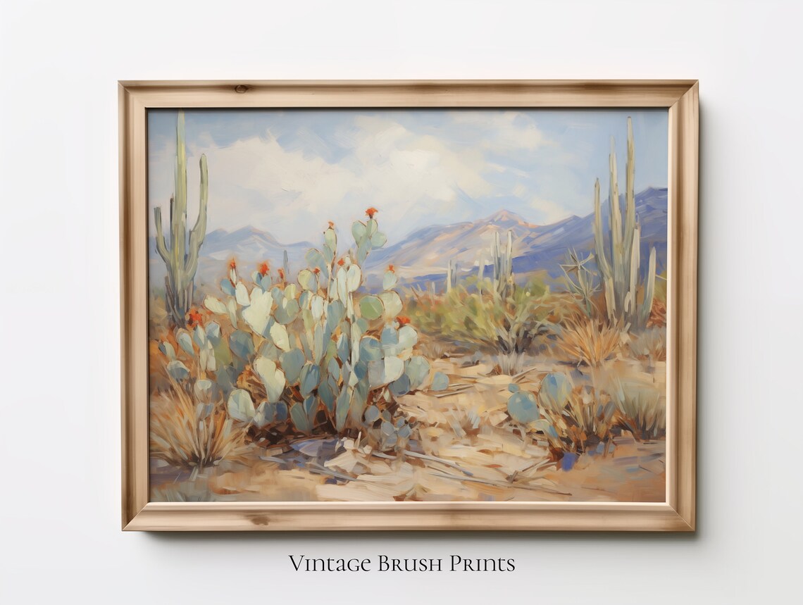 Southwest Desert Cactus Landscape Vintage Oil Painting Poster