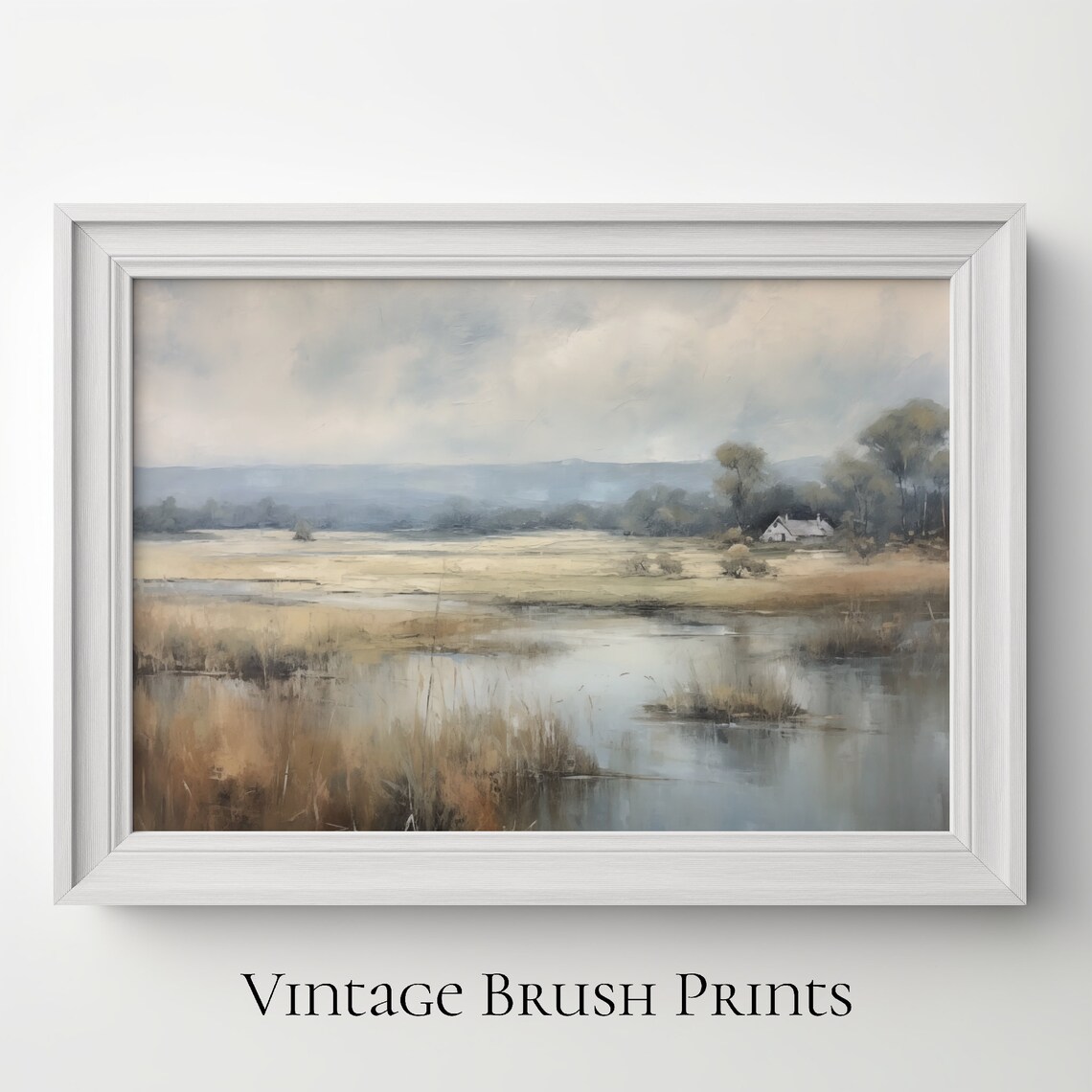 Misty Wetland Cottage Vintage Countryside Quiet Morning Art Poster