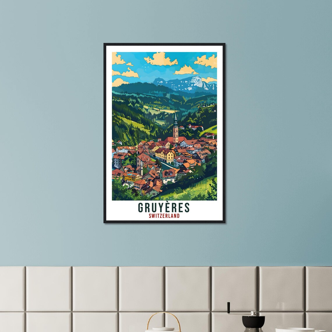 Gruyeres Switzerland Alpine Village Church Vintage Travel Poster - Image 2