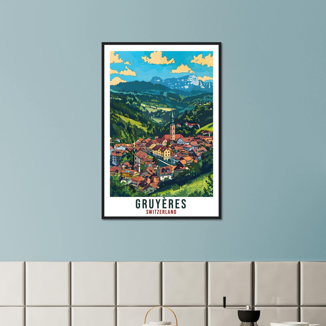 Gruyres Travel Print Swiss Wall Art Wall Hanging Home Living Dcor Gruyres Gift Art Lovers Switzerland Artwork Gift Swiss Travel Poster - Image 2