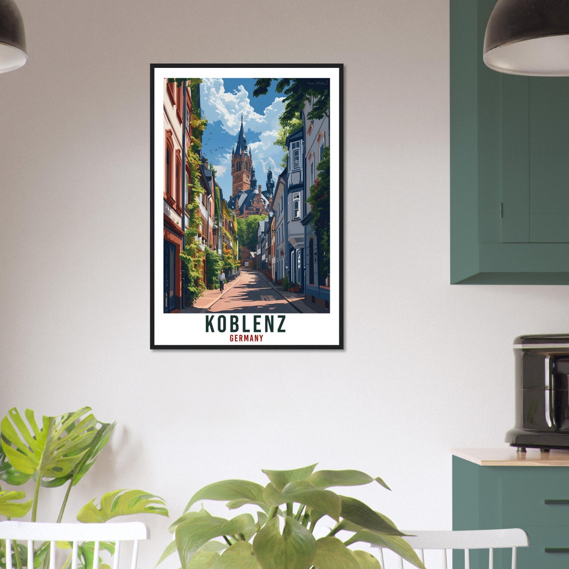 Koblenz Germany Old Town Church Tower Cobblestone Street Poster - Image 3