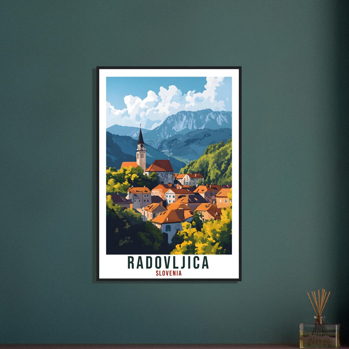 Radovljica Slovenia Old Town Church Mountain View Travel Poster - Image 3