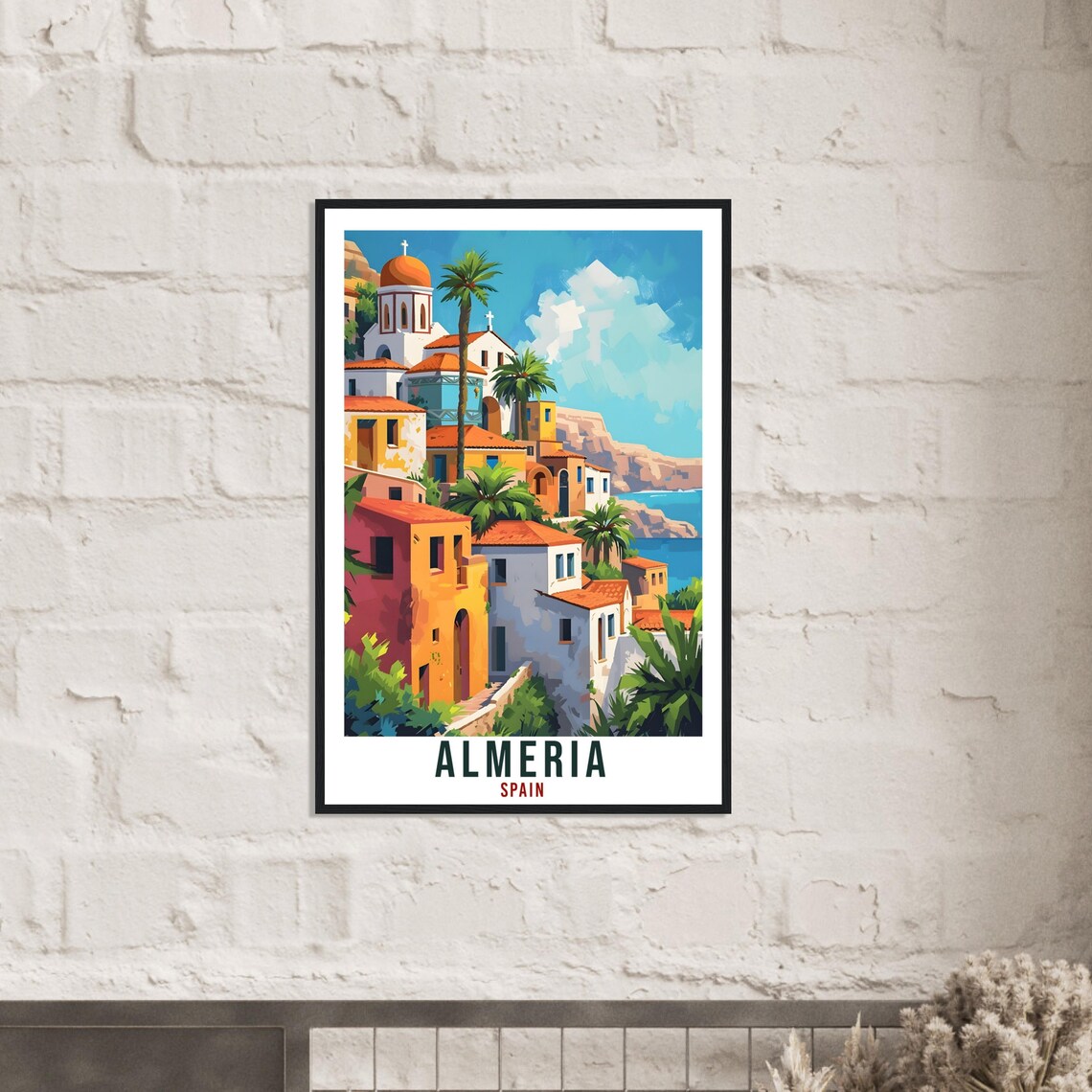 Almeria Spain Sunlit Church Tower Among Palms Coastal Travel Poster - Image 4