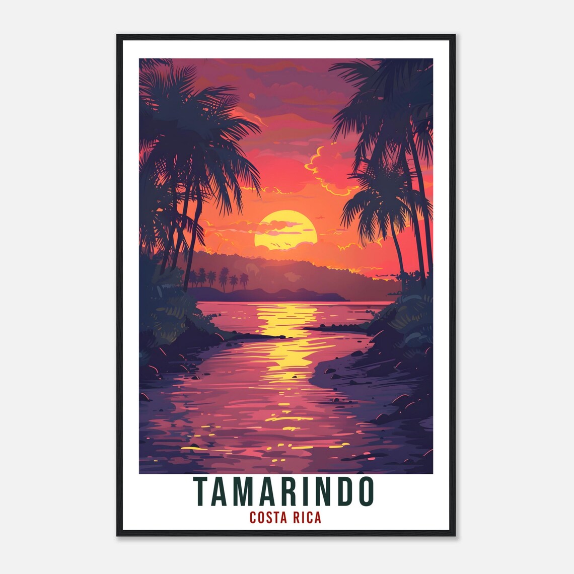 Tamarindo Costa Rica Ocean Sunset Palm Vintage Travel Poster Decor - Image 4