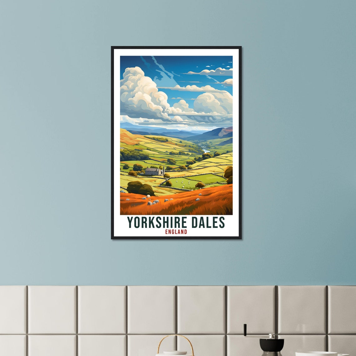 Yorkshire Dales England Rolling Hills Stone Walls Farm Travel Poster - Image 2