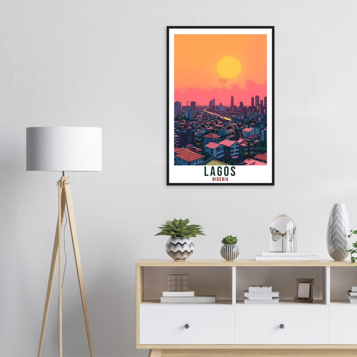 Lagos Nigeria Orange Sunset Skyline Red Rooftops Travel Poster - Image 2