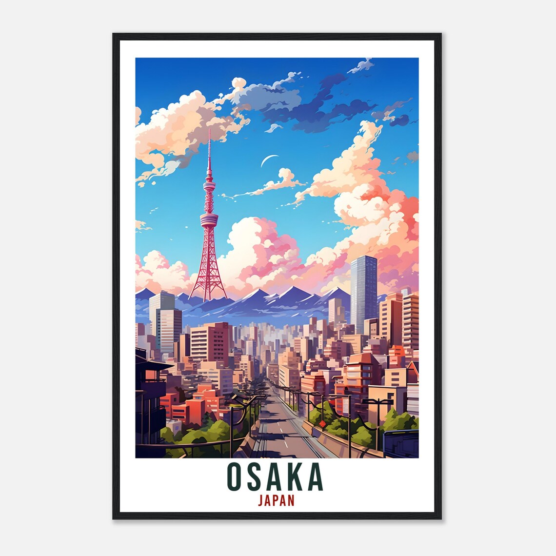 Osaka Japan City Skyline Tsutenkaku Tower Sunset Travel Poster - Image 4