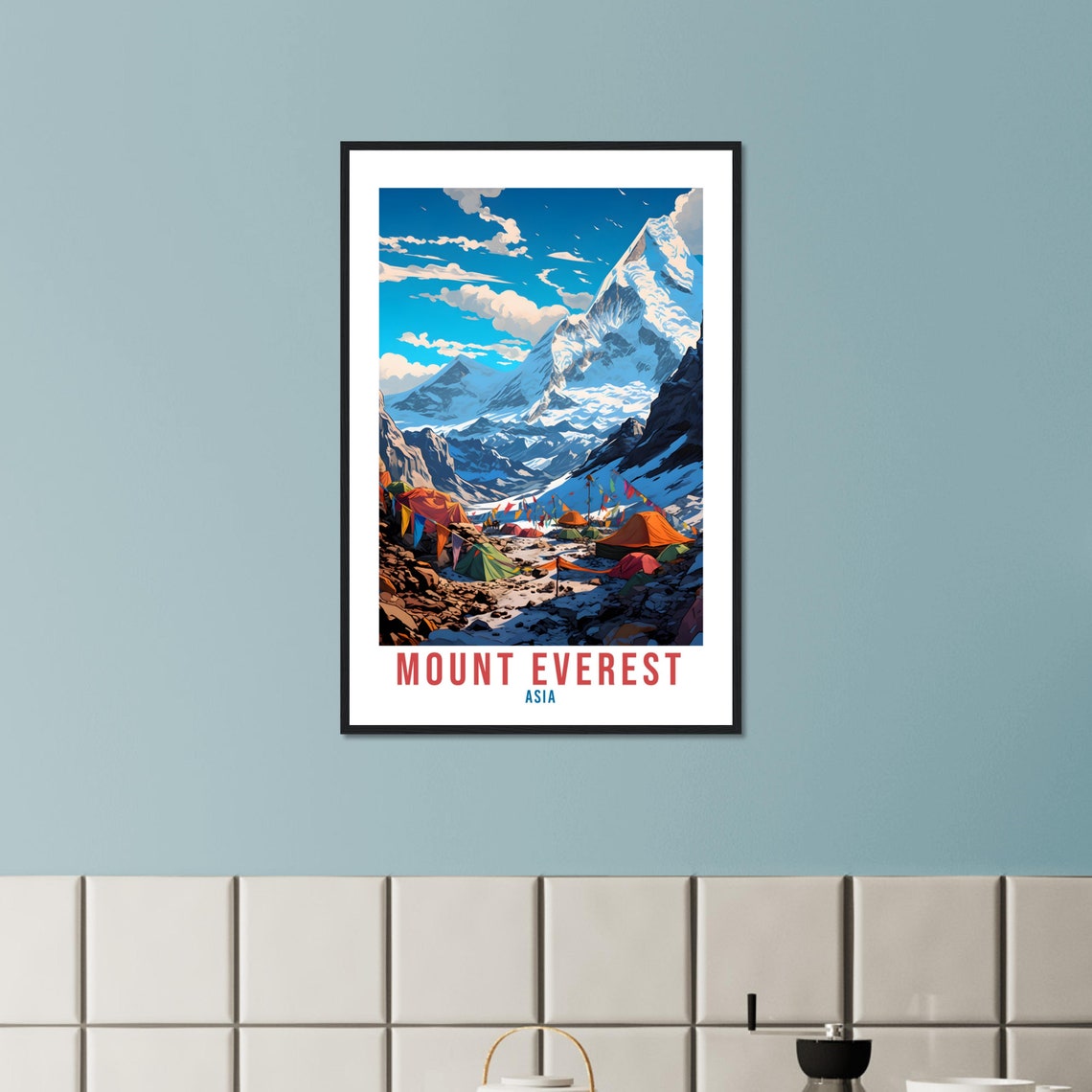 Mount Everest Asia Base Camp Tents Prayer Flags Peak Travel Poster - Image 3