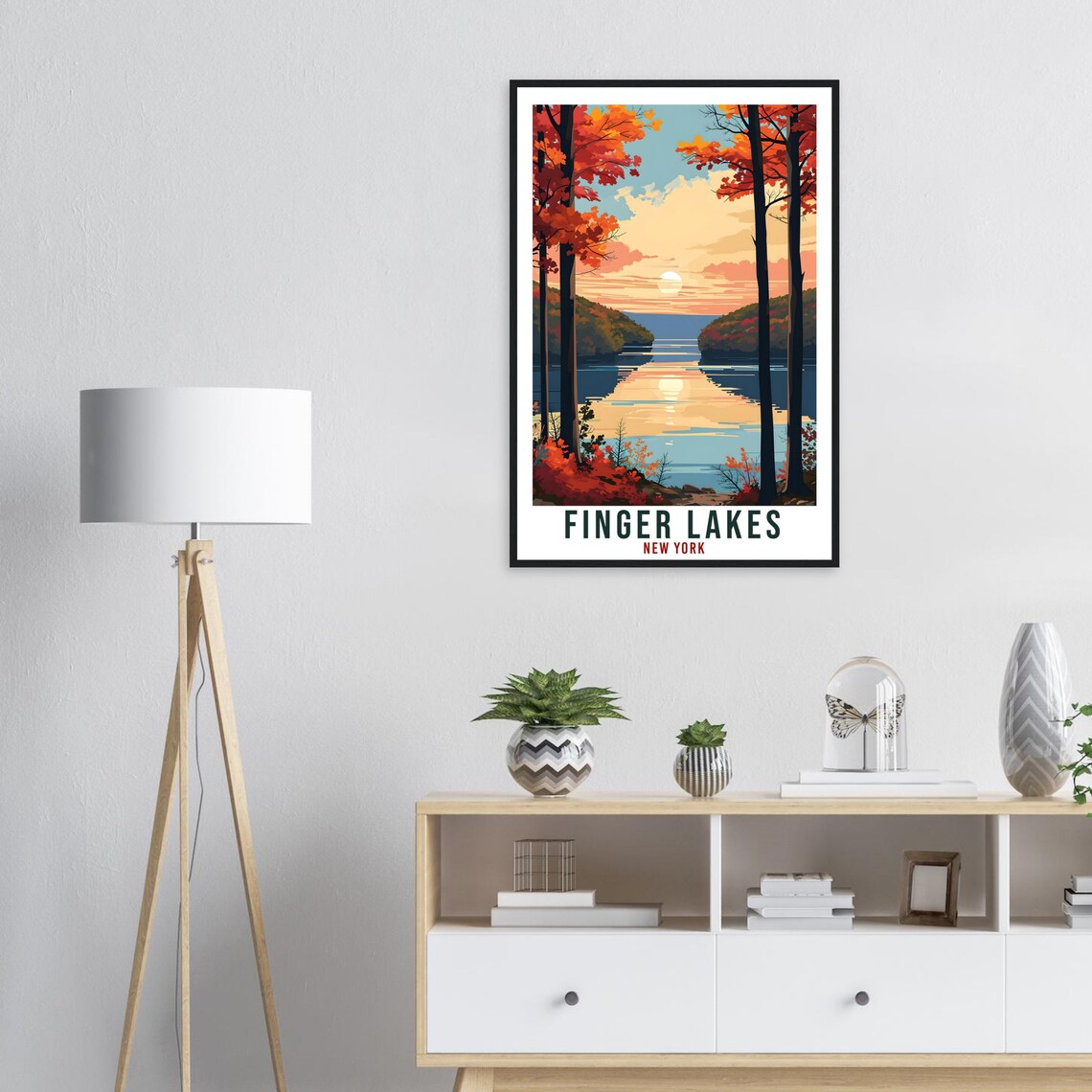 Finger Lakes New York Autumn Lake Sunset Vintage Style Travel Poster - Image 3