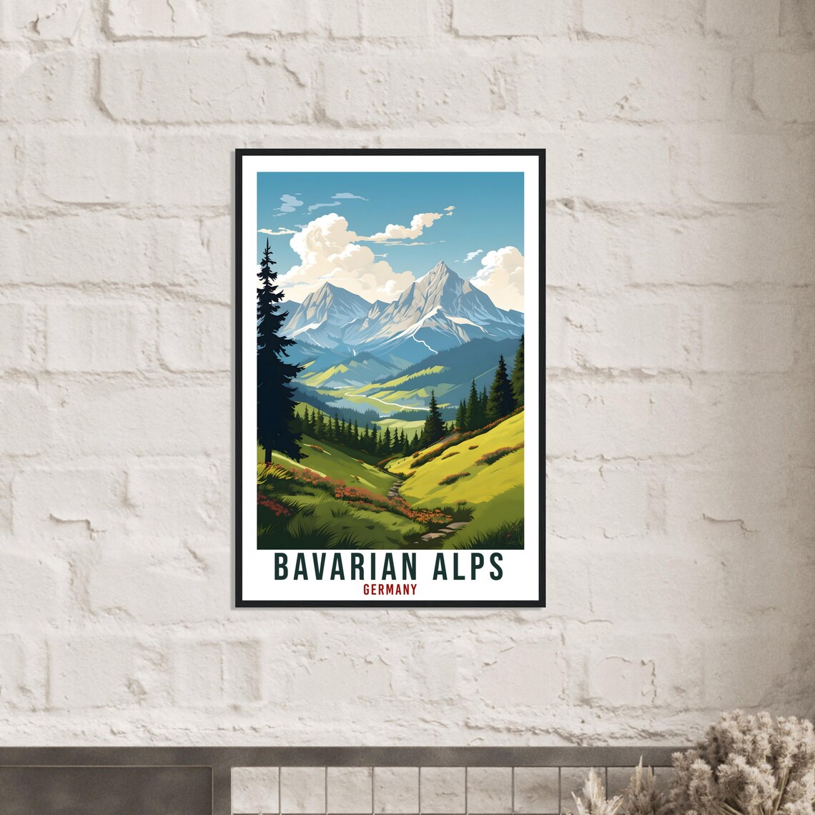 Bavarian Alps Germany Mountain Meadow Pines Vintage Travel Poster - Image 2