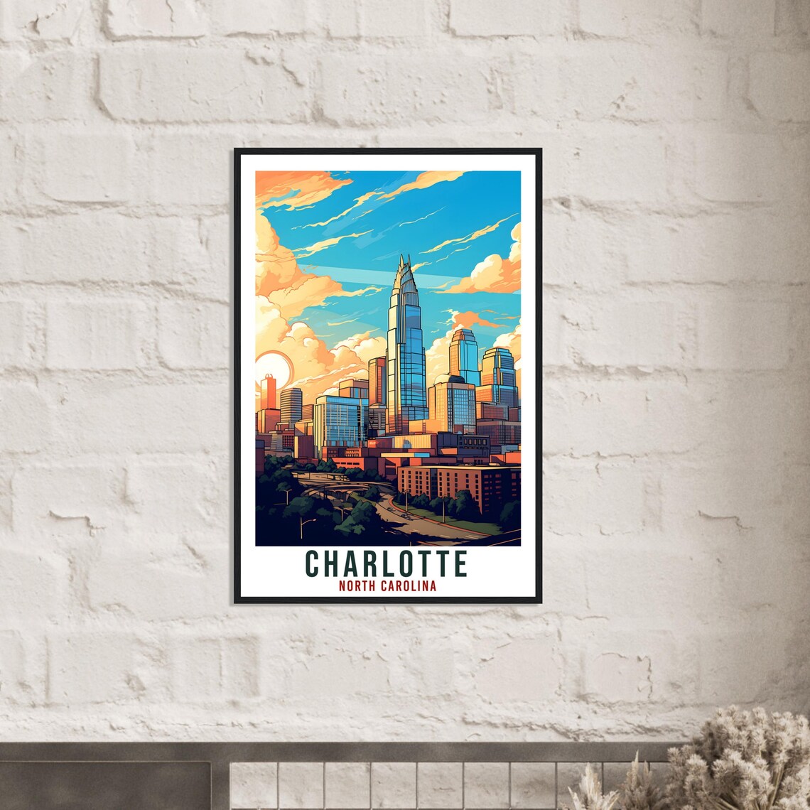 Charlotte North Carolina Skyline Golden Clouds Cityscape Poster - Image 2