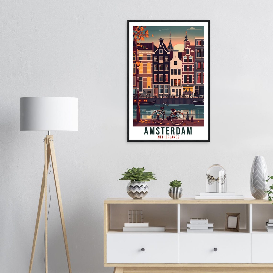 Amsterdam Netherlands Iconic Canal Houses and Bikes in Autumn Poster - Image 4