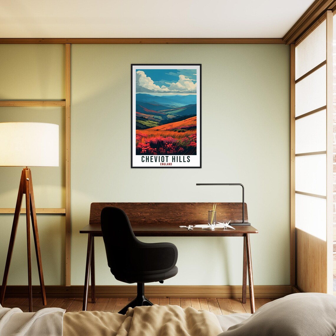 Cheviot Hills Travel Poster, England Landscape Artwork - Image 2