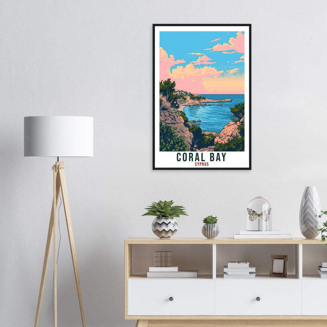 Coral Bay Cyprus Rocky Cove Turquoise Sea Beach Travel Poster - Image 3