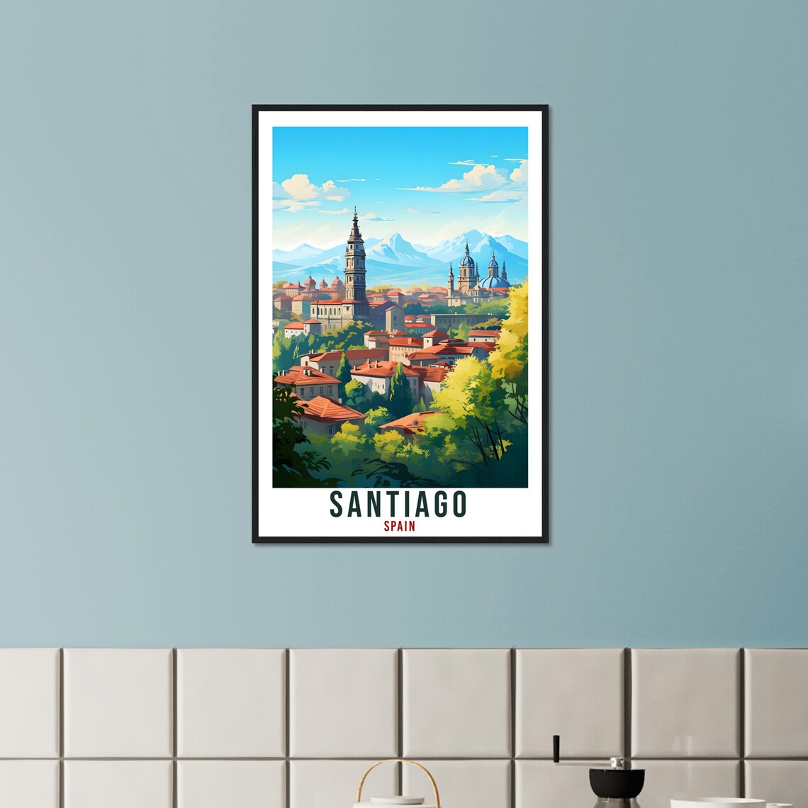 Santiago Spain Historic Cathedral Cityscape Vintage Travel Poster - Image 3