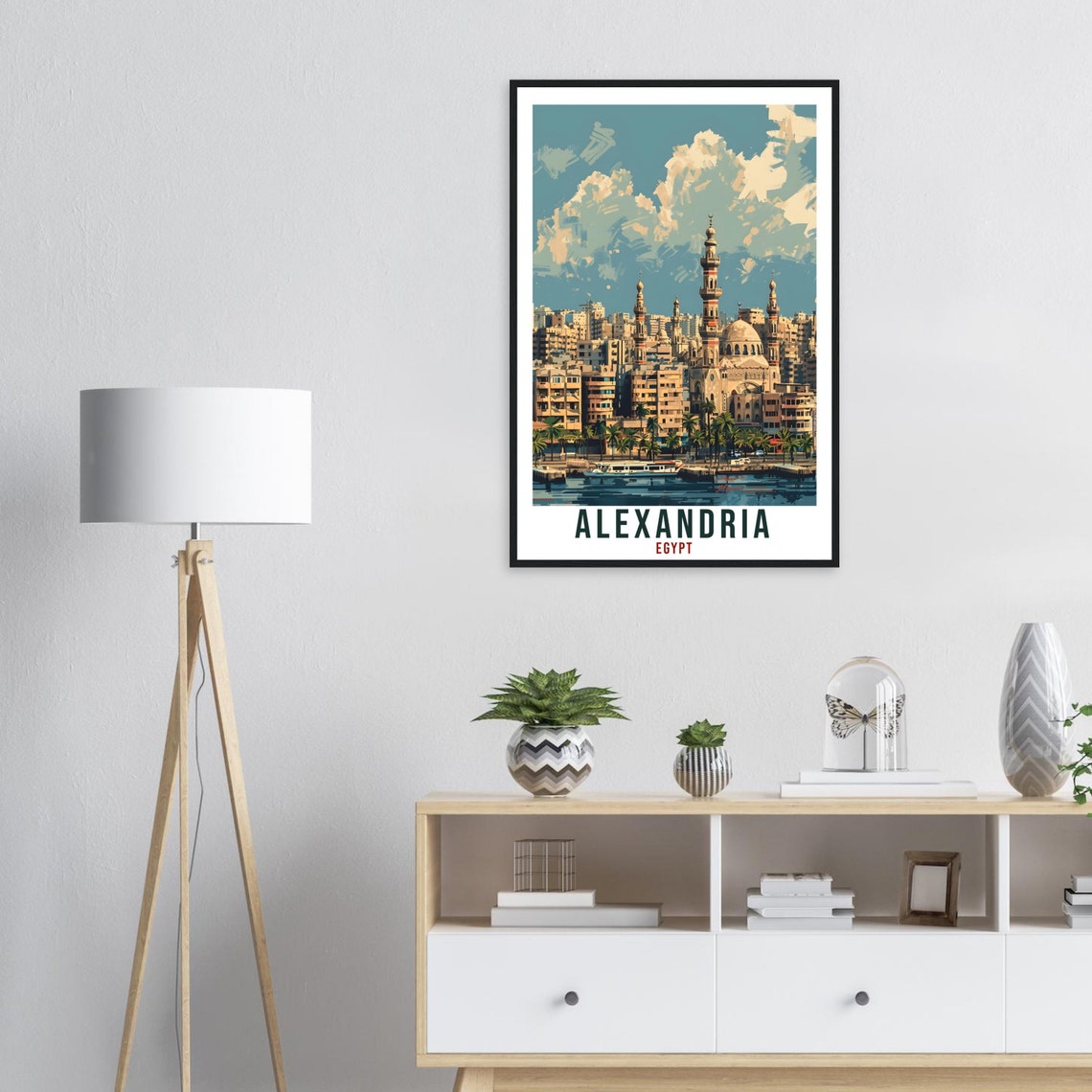 Alexandria Egypt Waterfront Mosque Skyline Vintage Style Poster - Image 2