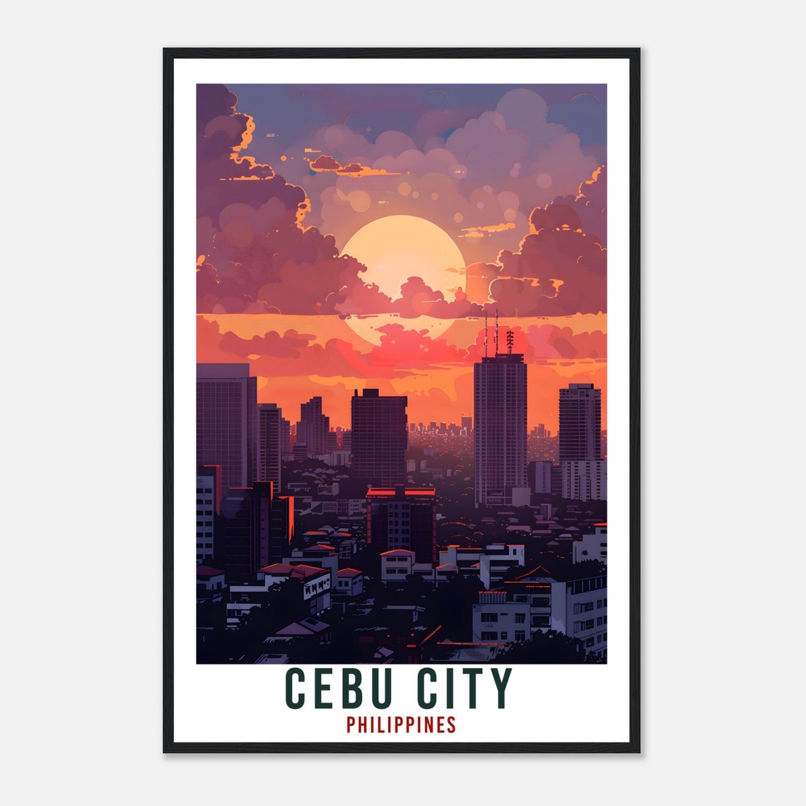 Cebu City Philippines Sunset Skyscrapers Skyline Travel Poster - Image 4