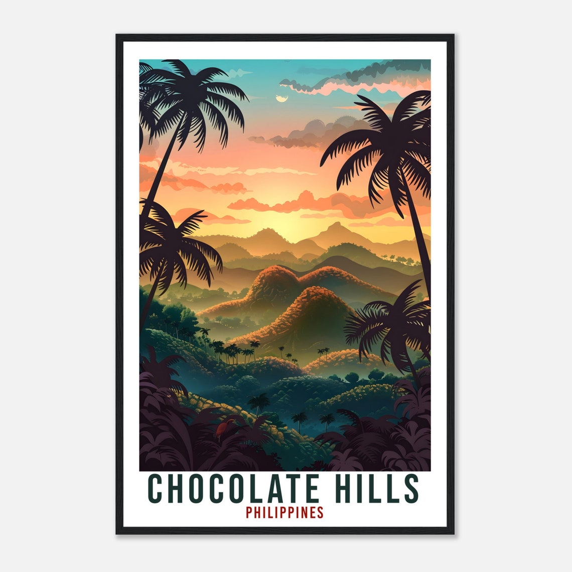 Bohol Chocolate Hills Philippines Sunset Palm Trees Travel Poster - Image 4