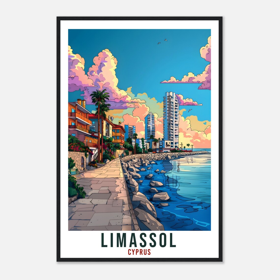 Limassol Cyprus Vintage Seaside Promenade Travel Sunny Poster - Image 4