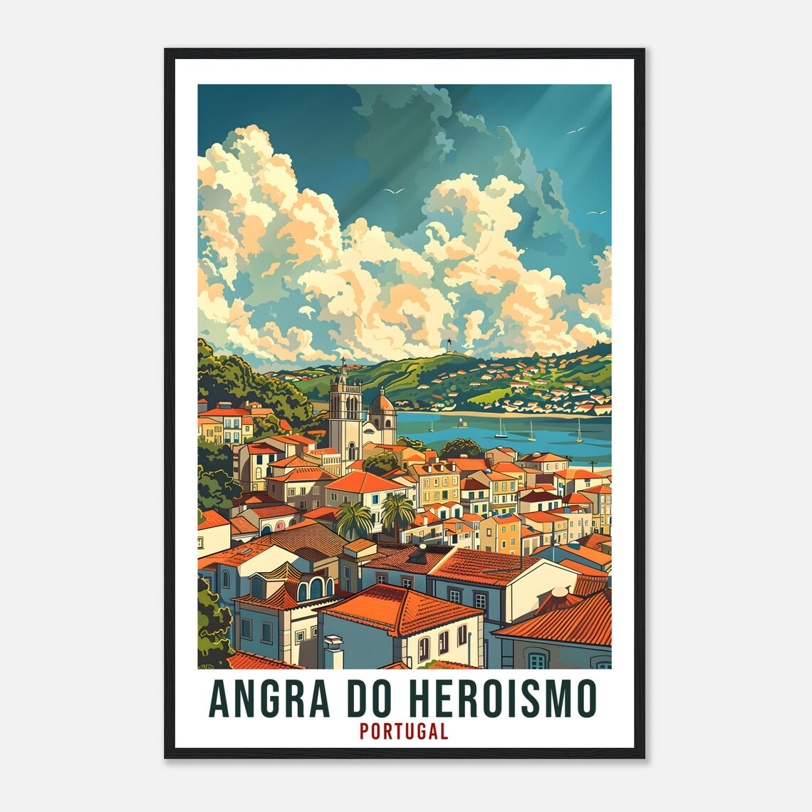 Angra Do Heroismo Portugal Harbor Town Panorama Vintage Travel Poster - Image 4