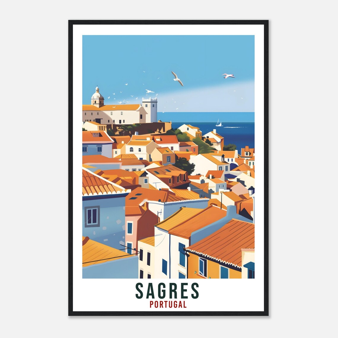 Sagres Portugal Coastal Town Fortress Church Sailboat Travel Poster - Image 4