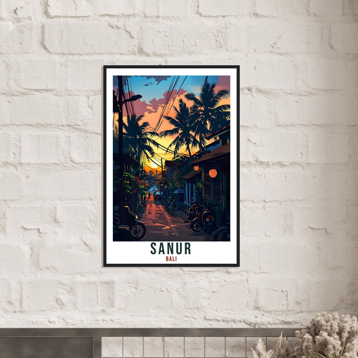 Sanur Bali Indonesia Sunset Palm Street Evening Scene Travel Poster - Image 3