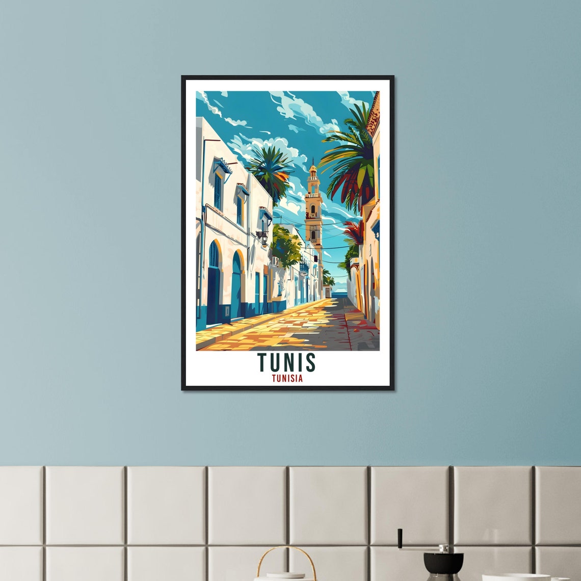 Tunis Tunisia Whitewashed Medina Street Palms Minaret Poster - Image 3