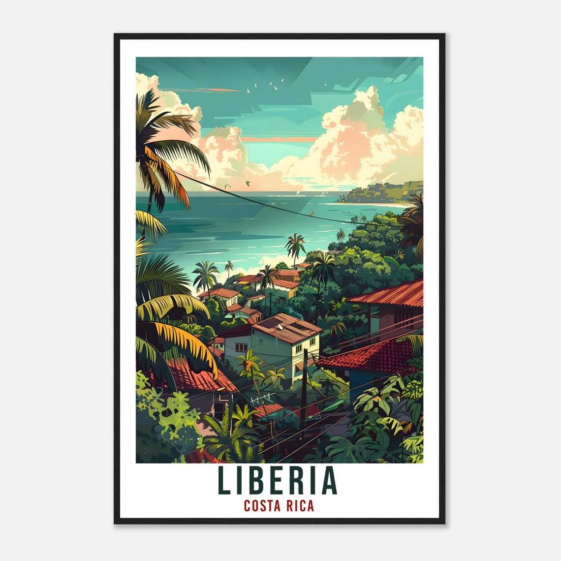 Liberia Tropical Hills Red Roof Houses Pacific Coast Costa Rica Travel Poster - Image 4
