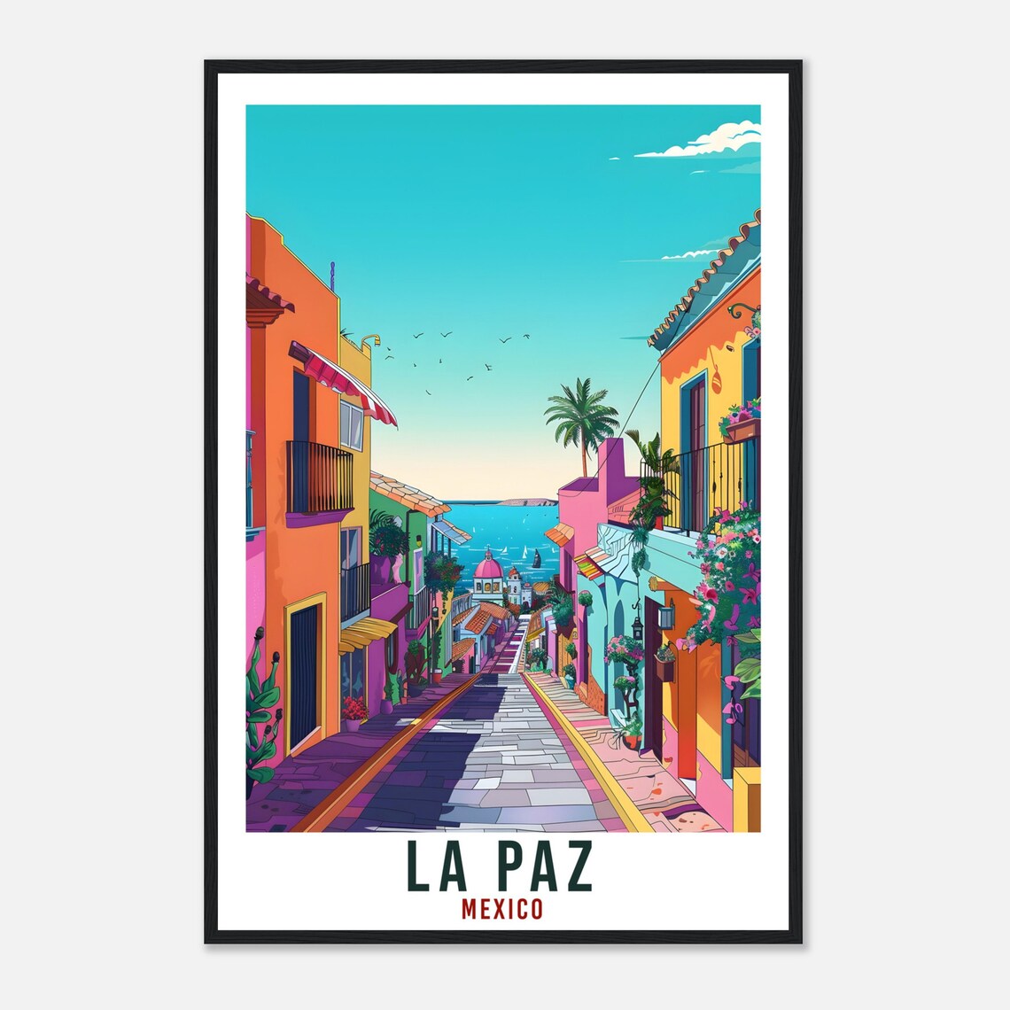 La Paz Mexico Baja Street Colorful Buildings Sea View Palm Balcony Poster - Image 4