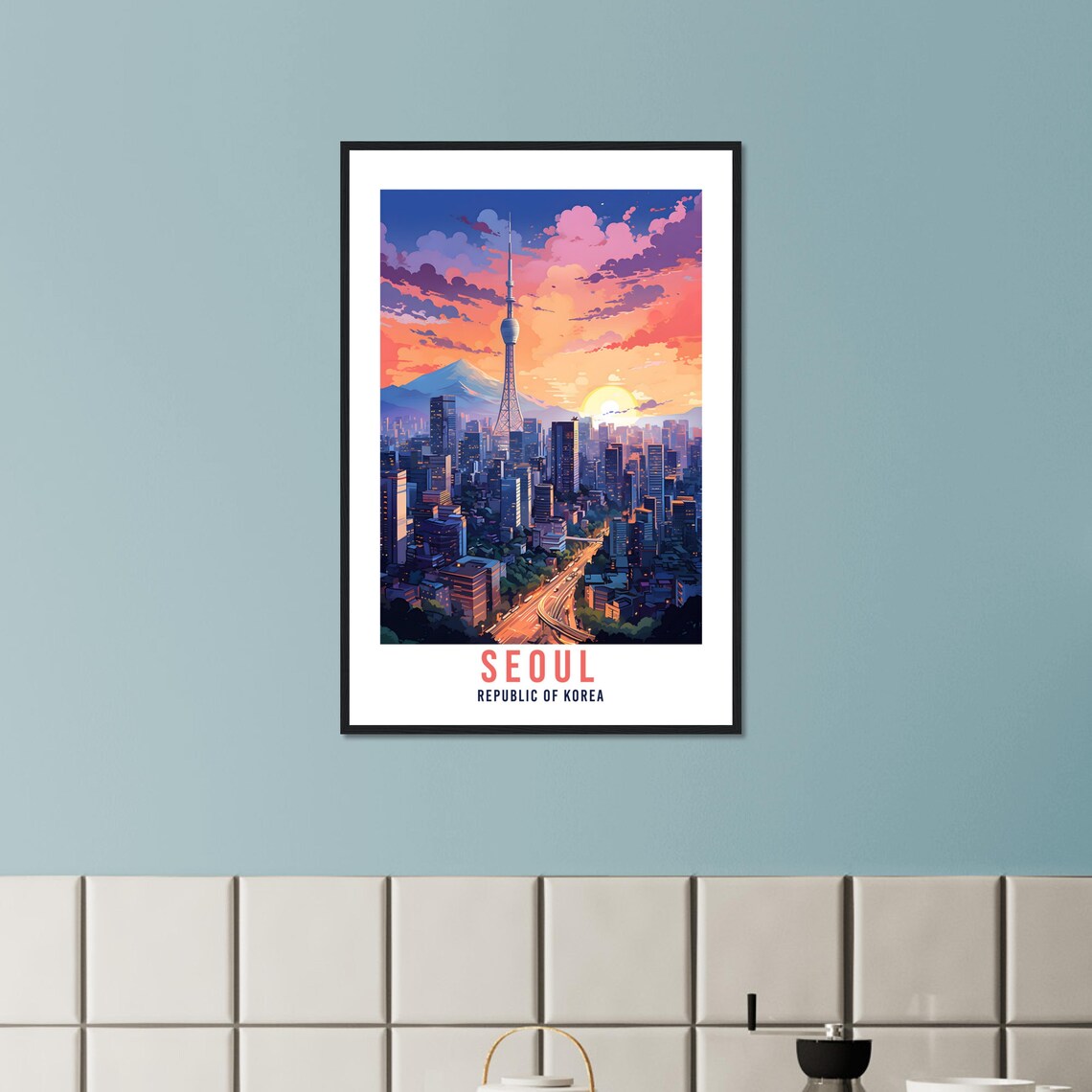 Seoul South Korea N Seoul Tower Sunset Skyline Travel Wall Art - Image 2