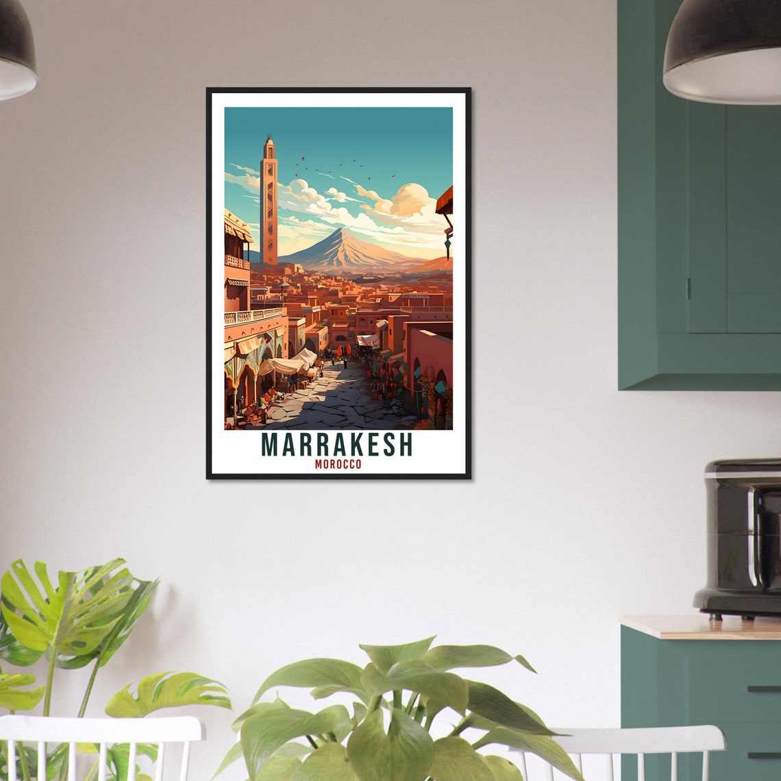 Marrakesh Morocco Sunset Medina Minaret Mountain Travel Poster - Image 3