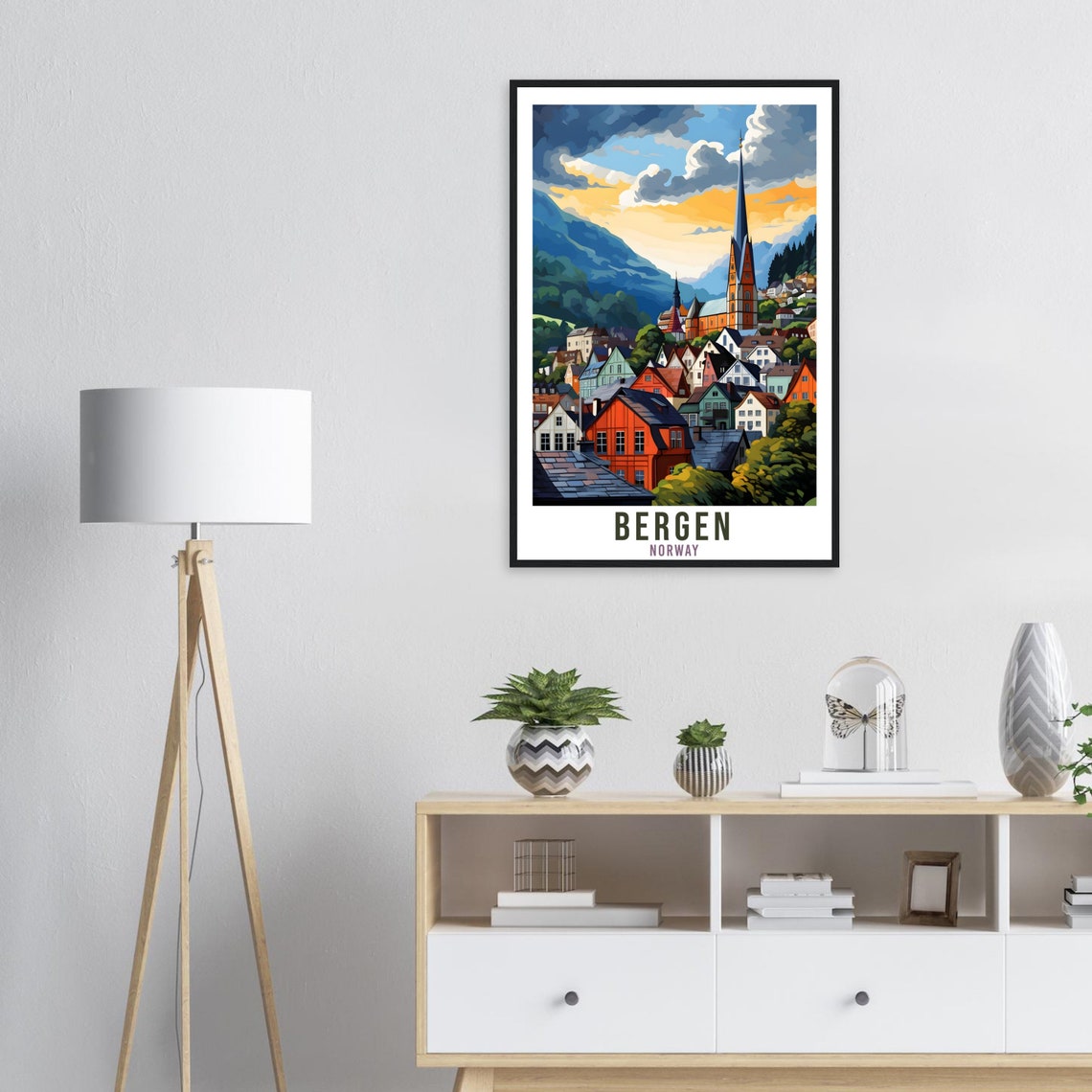 Bergen Norway Travel Print Bergen Wall Hanging Norway Arctic Bergen Travel Poster Norway Wall Art Bergen Travel Poster Bergen City Decor - Image 2