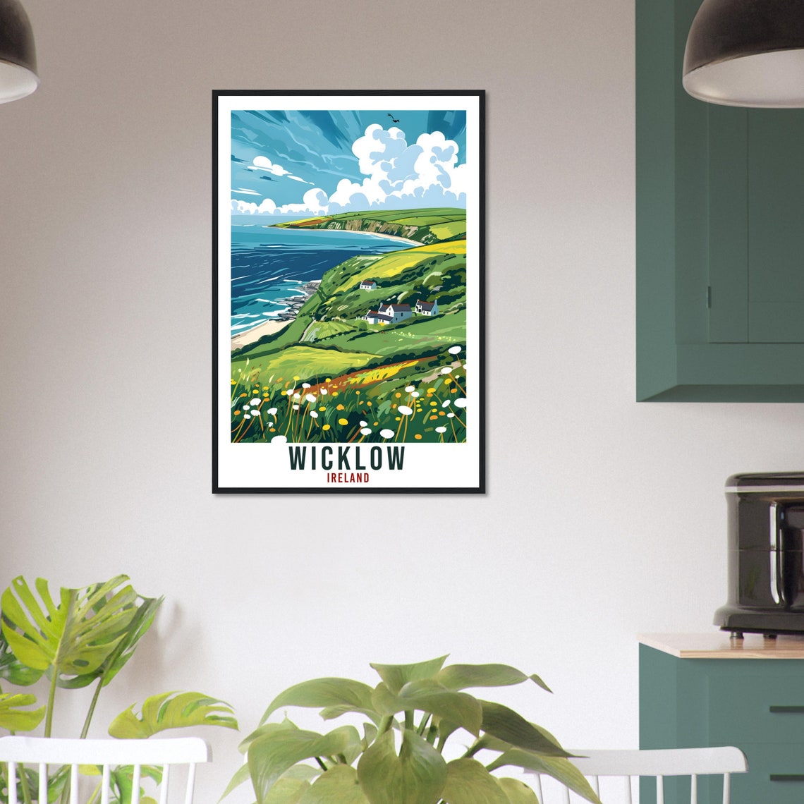 Wicklow Ireland Green Coastal Cliffs Meadow Vintage Travel Poster - Image 3