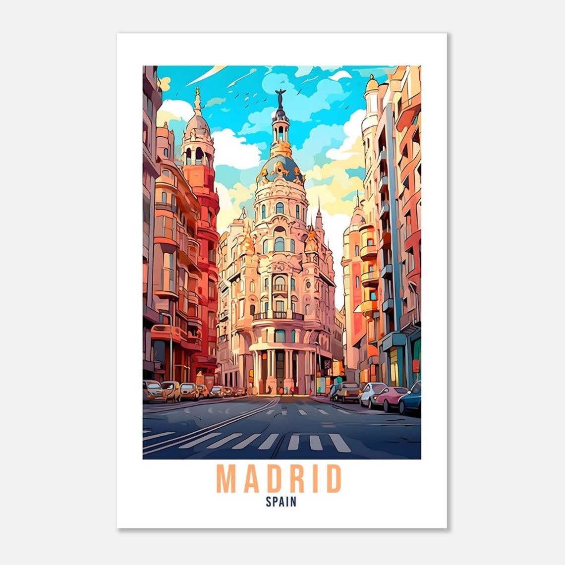 Madrid Travel Print Madrid City Poster Gran Via Wall Art Spain Wall Hanging European Gift Madrid Holiday Print Family Vacation Art Print
