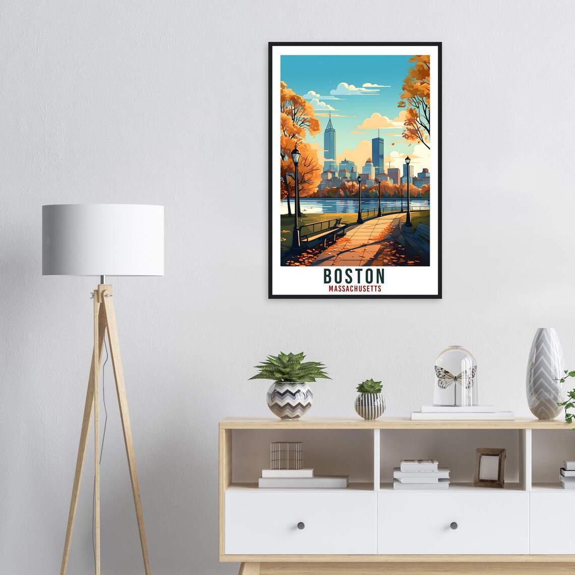 Boston Massachusetts Autumn Park Skyline Lake Fall Travel Poster - Image 2