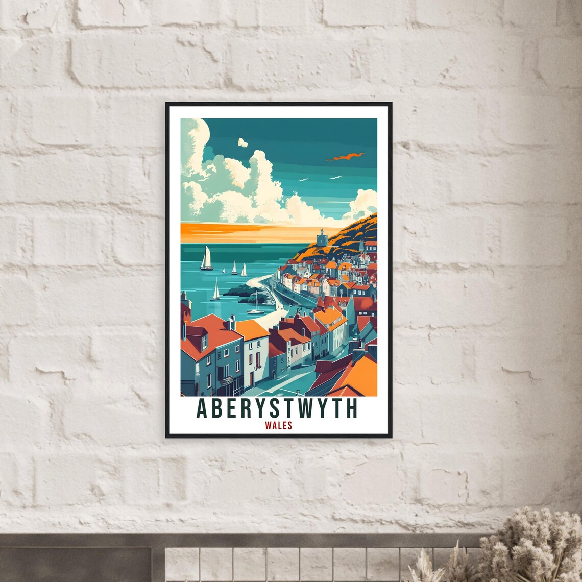 Aberystwyth Wales Seaside Town Sailboats Sunset Travel Poster - Image 2