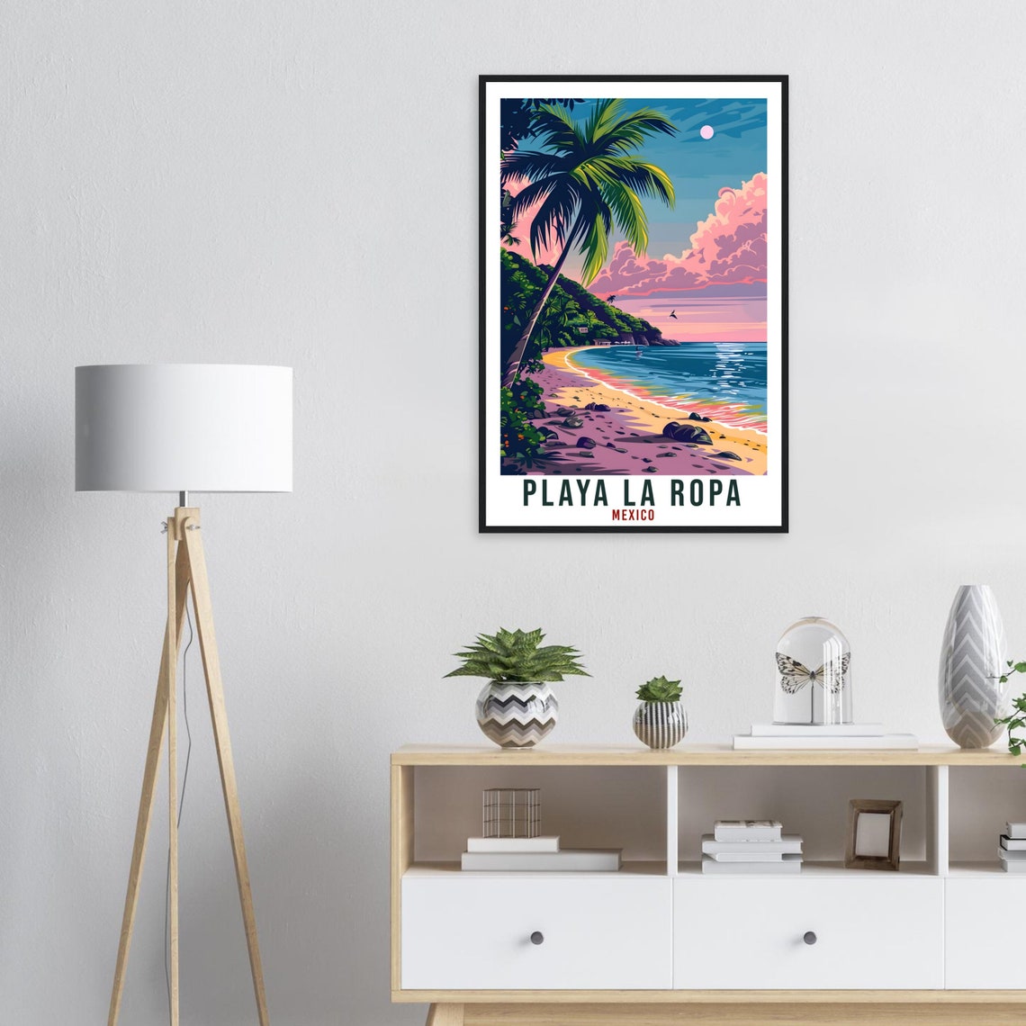Playa La Ropa Mexico Sunset Beach Retro Palm Cove Travel Poster - Image 3
