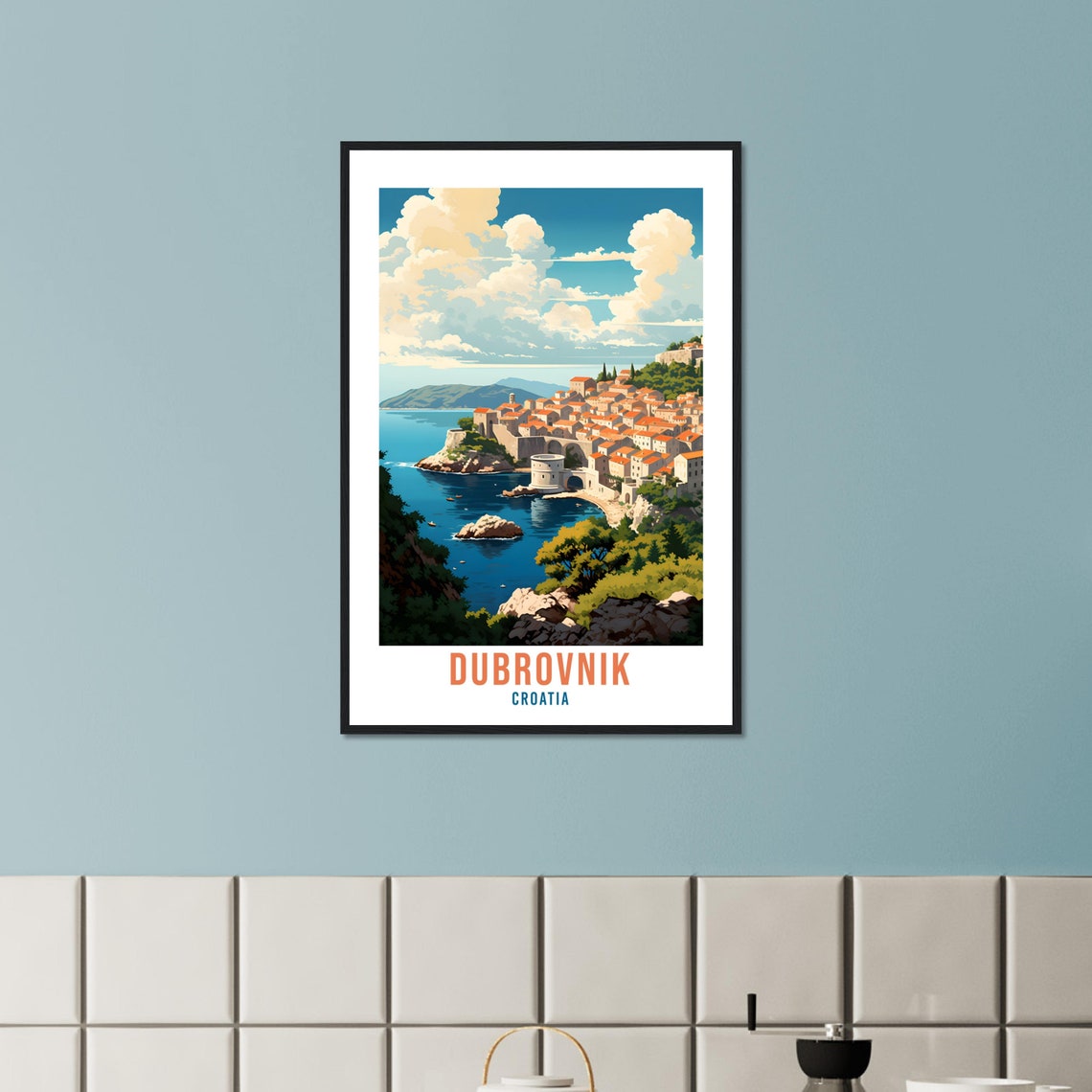 Dubrovnik Croatia Old Town Adriatic Cliffs Sunset Travel Poster - Image 3
