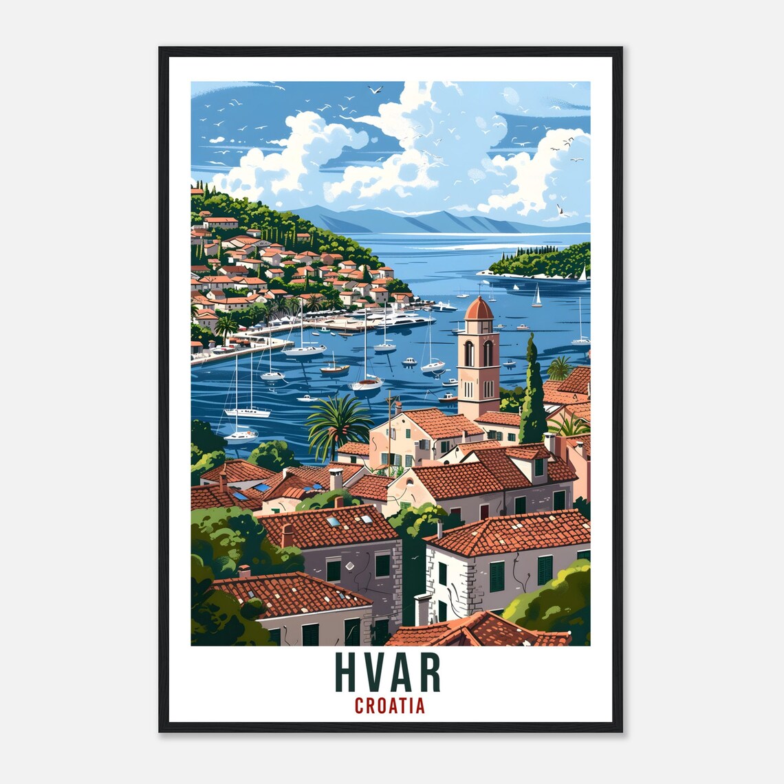 Hvar Croatia Island Harbor Sailboats Vintage Style Travel Poster - Image 4
