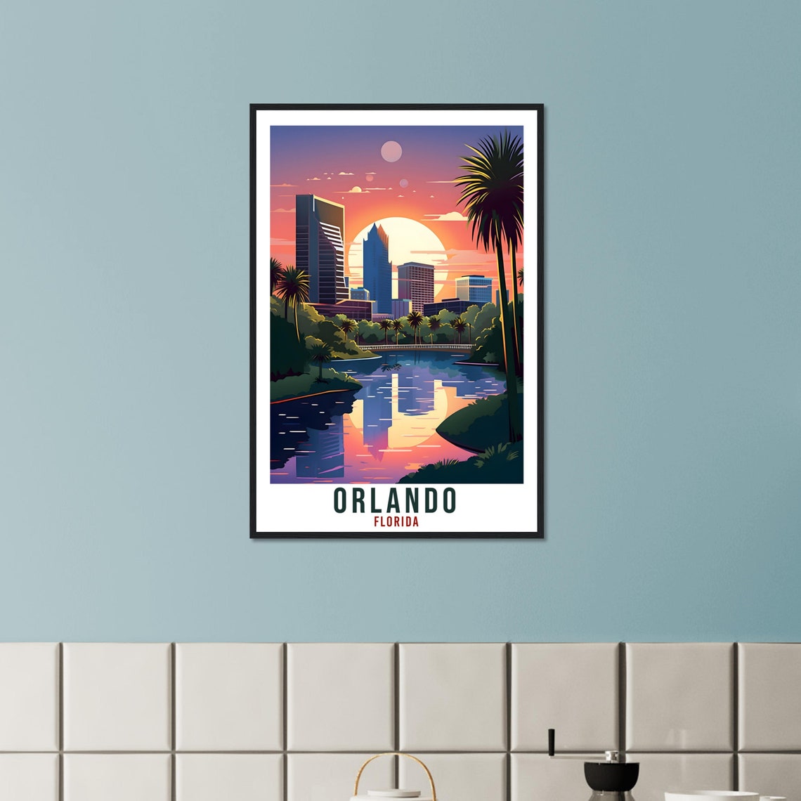 Orlando Florida Sunset Downtown Skyline Lake Reflection Poster - Image 4