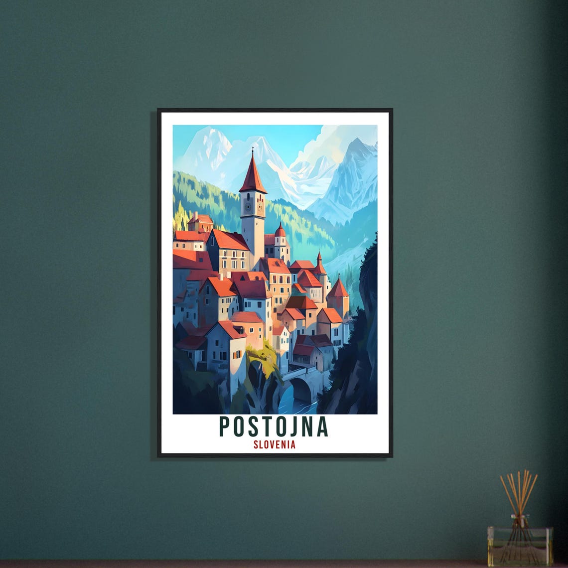 Postojna Slovenia Vintage Travel Poster With Alpine Mountain Town - Image 3