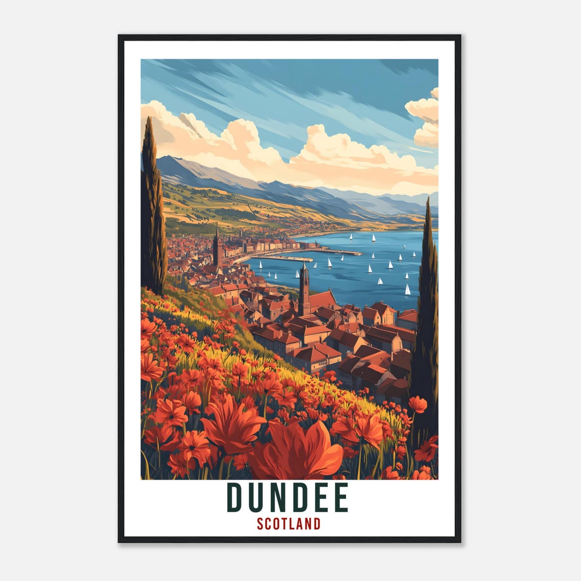 Dundee Scotland Vintage Waterfront Poppies Travel Sunny Poster - Image 4