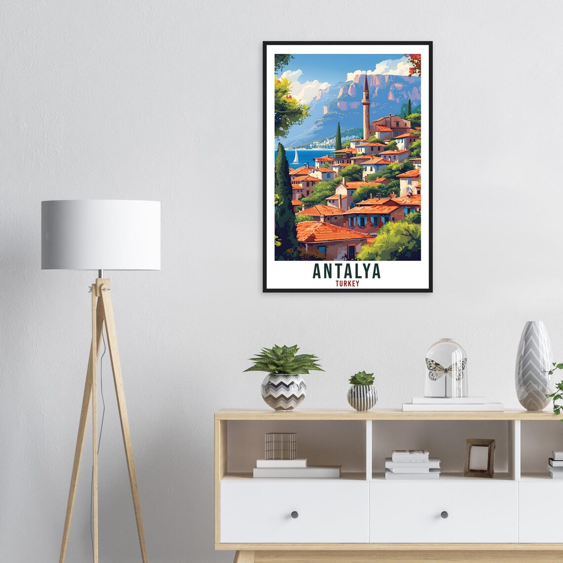 Antalya Turkey Old Town Minaret Harbor Mountains Travel Poster - Image 2