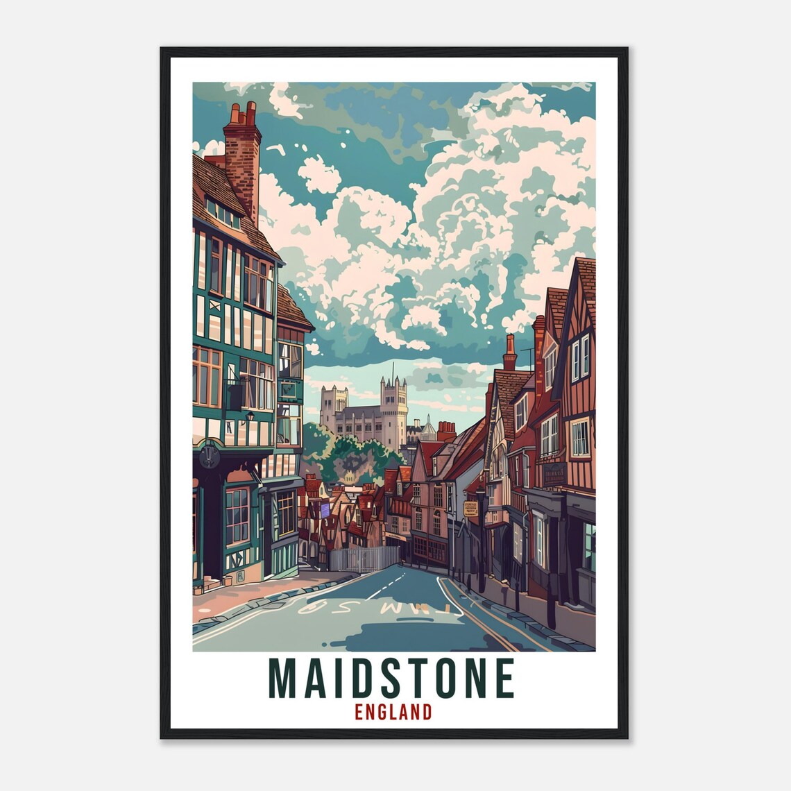Maidstone England Historic Timber Street Vintage Travel Poster - Image 4